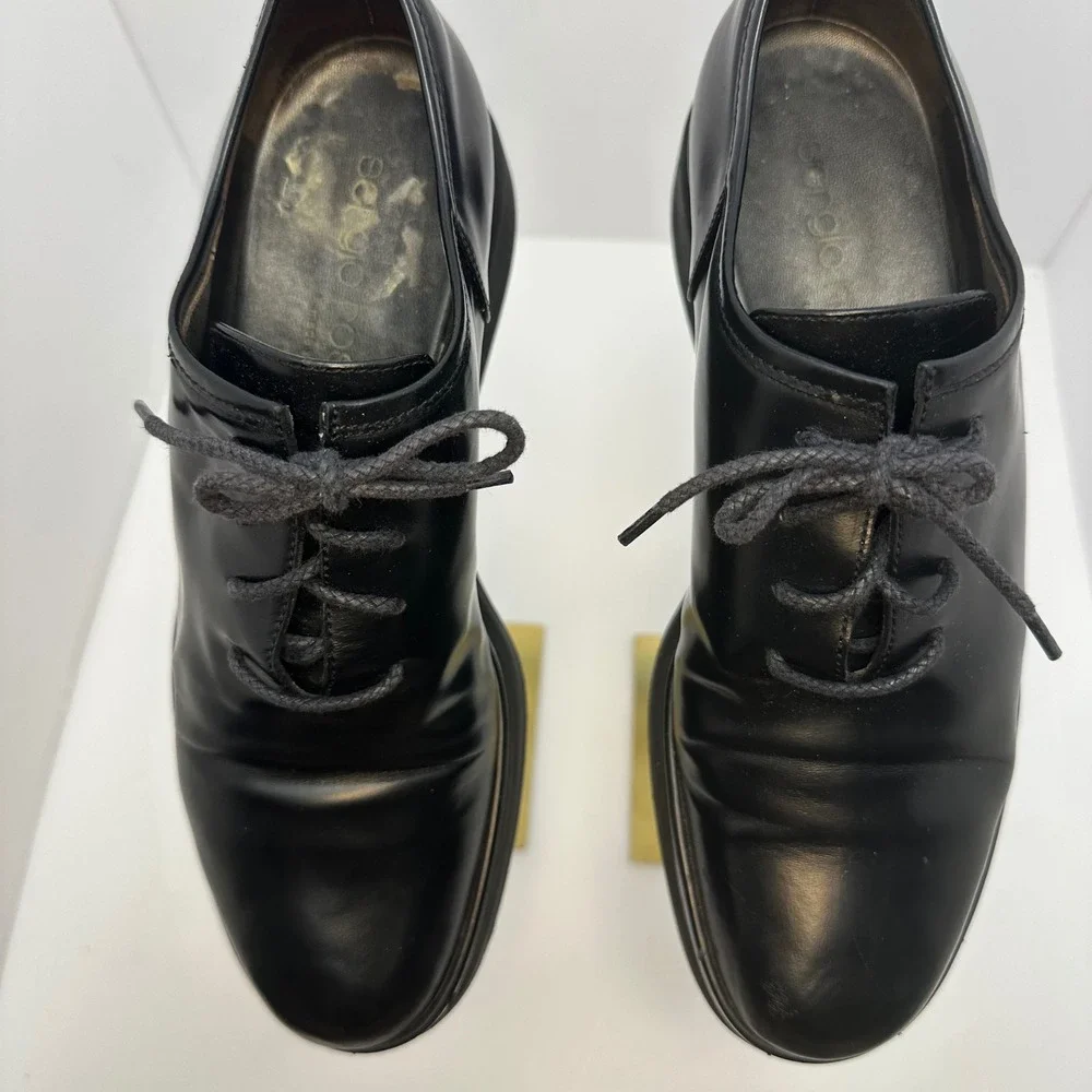 Sergio Rossi Black Leather Platform Oxfords Lace Up Shoes Italy Size 38.5 - Picture 2 of 15